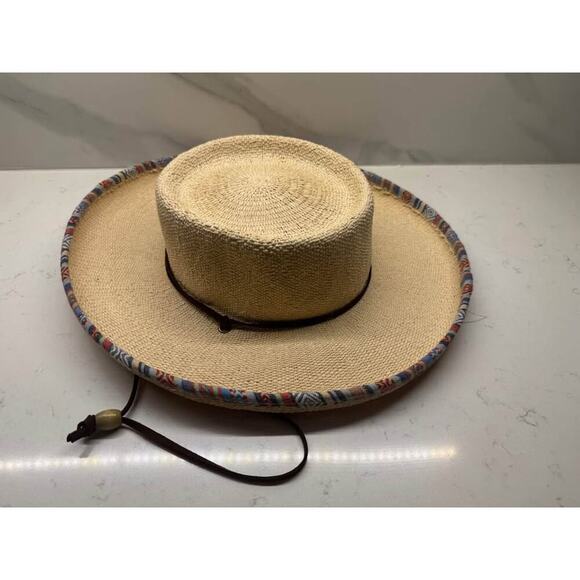 Caribbean Joe Wide Brim Adjustable Bangkok Toyo Gaucho Hat with Aztec Trim - Picture 5 of 7